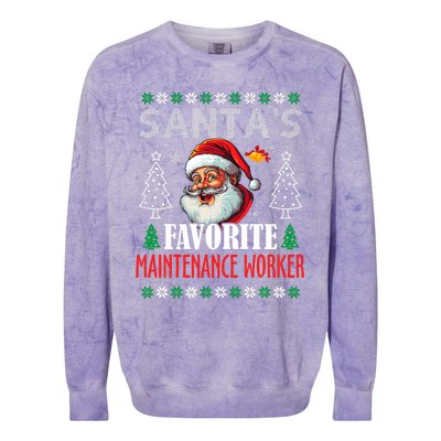 SantaS Favorite Maintenance Worker Funny Christmas Colorblast Crewneck Sweatshirt