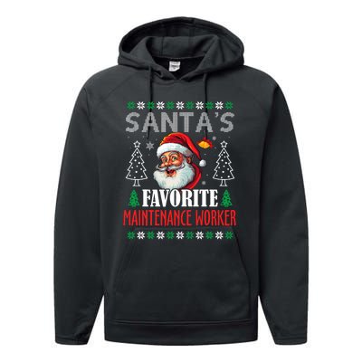 SantaS Favorite Maintenance Worker Funny Christmas Performance Fleece Hoodie