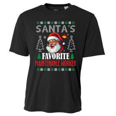 SantaS Favorite Maintenance Worker Funny Christmas Cooling Performance Crew T-Shirt