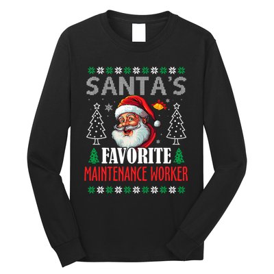 SantaS Favorite Maintenance Worker Funny Christmas Long Sleeve Shirt