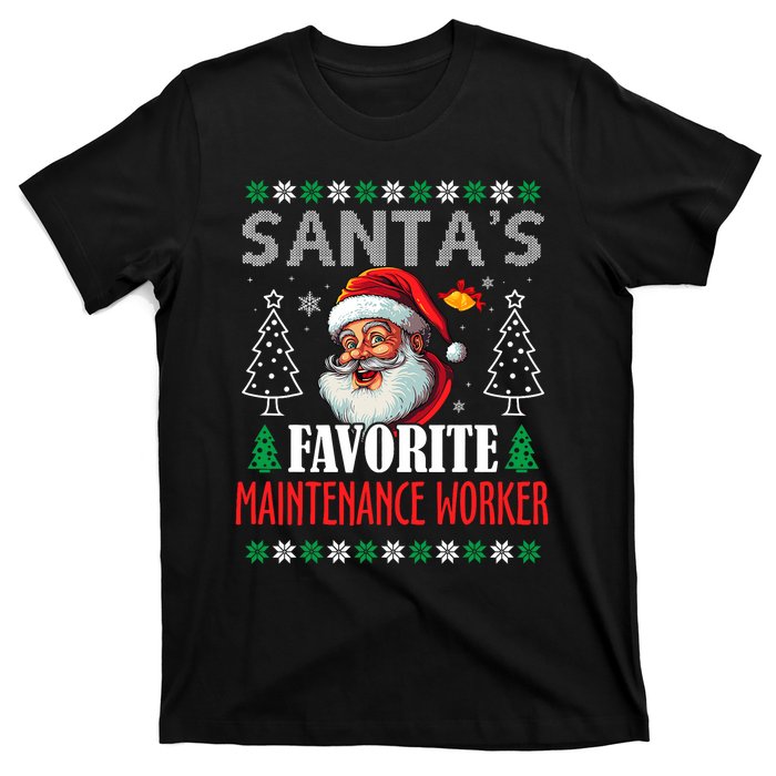 SantaS Favorite Maintenance Worker Funny Christmas T-Shirt