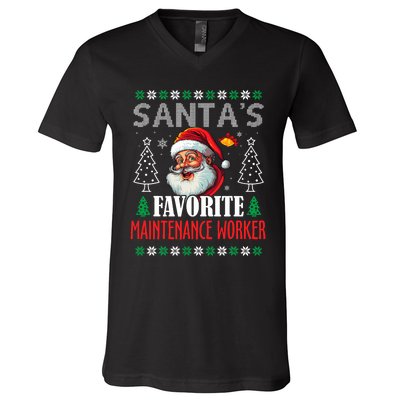 SantaS Favorite Maintenance Worker Funny Christmas V-Neck T-Shirt