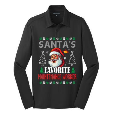 SantaS Favorite Maintenance Worker Funny Christmas Silk Touch Performance Long Sleeve Polo