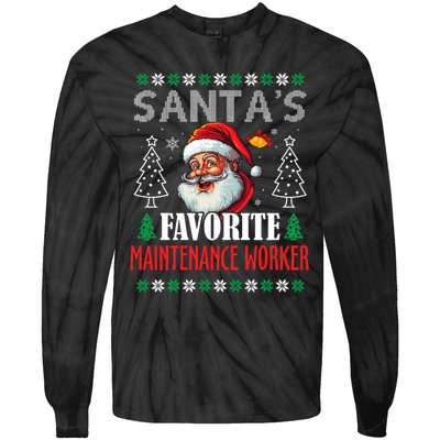 SantaS Favorite Maintenance Worker Funny Christmas Tie-Dye Long Sleeve Shirt