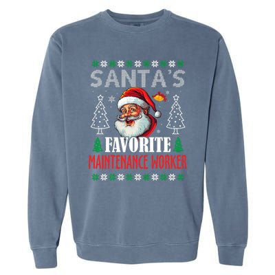 SantaS Favorite Maintenance Worker Funny Christmas Garment-Dyed Sweatshirt