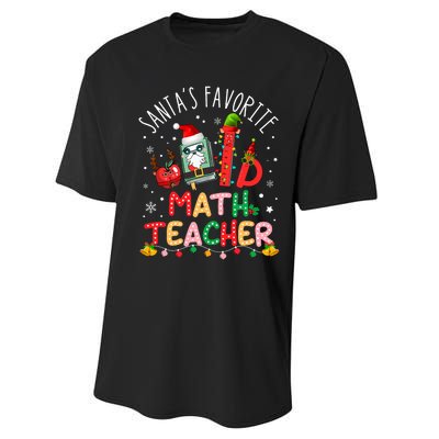 SantaS Favorite Math Teacher Christmas Santa Hat Matching Performance Sprint T-Shirt