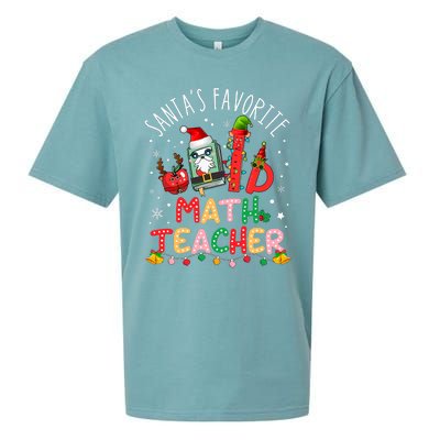 SantaS Favorite Math Teacher Christmas Santa Hat Matching Sueded Cloud Jersey T-Shirt