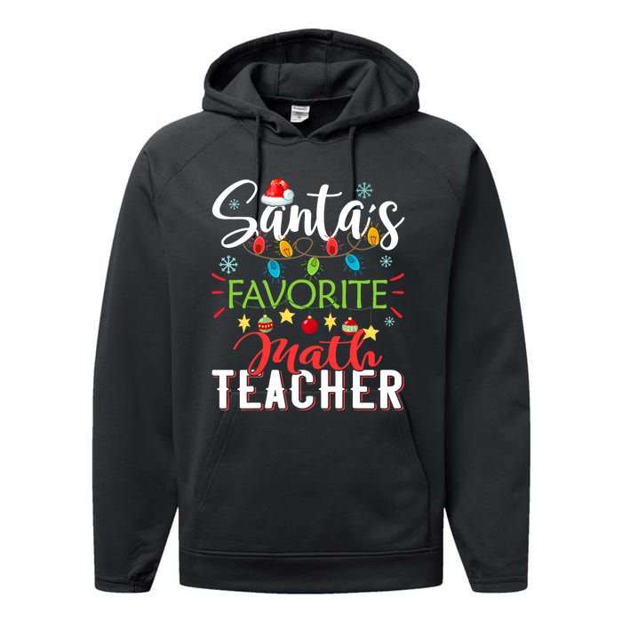 SantaS Favorite Math Teacher Xmas Light Santa Hat Christmas Performance Fleece Hoodie