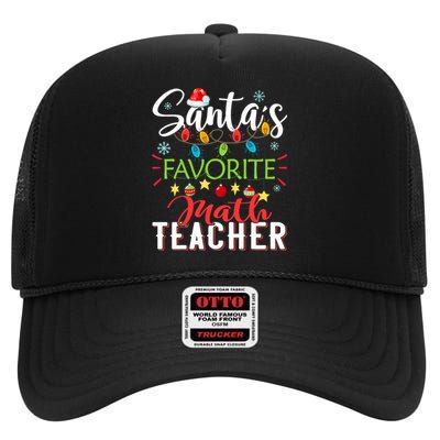 SantaS Favorite Math Teacher Xmas Light Santa Hat Christmas High Crown Mesh Back Trucker Hat