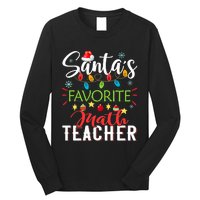 SantaS Favorite Math Teacher Xmas Light Santa Hat Christmas Long Sleeve Shirt