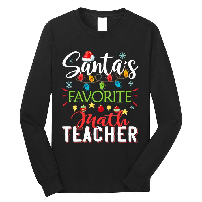 SantaS Favorite Math Teacher Xmas Light Santa Hat Christmas Long Sleeve Shirt