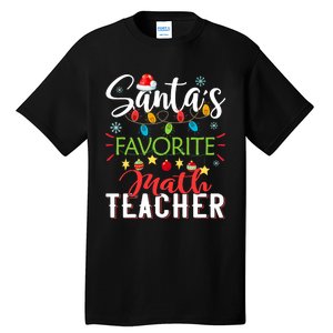 SantaS Favorite Math Teacher Xmas Light Santa Hat Christmas Tall T-Shirt