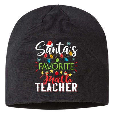 SantaS Favorite Math Teacher Xmas Light Santa Hat Christmas Sustainable Beanie