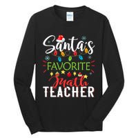 SantaS Favorite Math Teacher Xmas Light Santa Hat Christmas Tall Long Sleeve T-Shirt