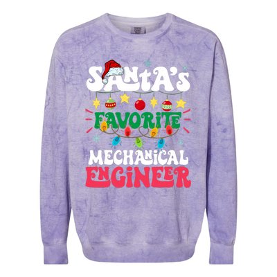 SantaS Favorite Mechanical Engineer Santa Hat Light Xmas Colorblast Crewneck Sweatshirt