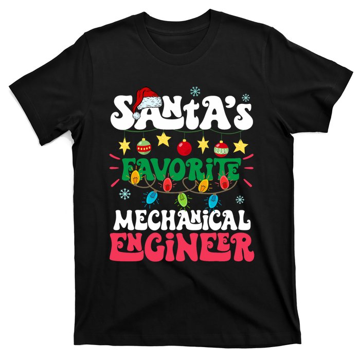 SantaS Favorite Mechanical Engineer Santa Hat Light Xmas T-Shirt