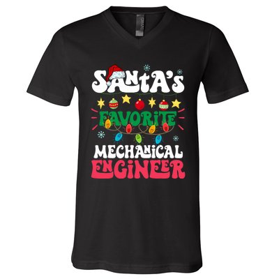 SantaS Favorite Mechanical Engineer Santa Hat Light Xmas V-Neck T-Shirt