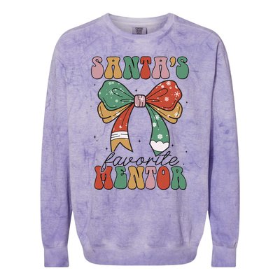 SantaS Favorite Mentor Coquette Bow Christmas Merry Xmas Colorblast Crewneck Sweatshirt