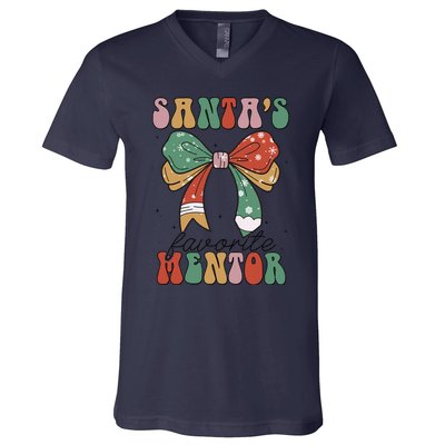 SantaS Favorite Mentor Coquette Bow Christmas Merry Xmas V-Neck T-Shirt