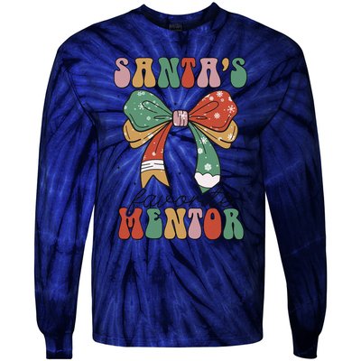 SantaS Favorite Mentor Coquette Bow Christmas Merry Xmas Tie-Dye Long Sleeve Shirt