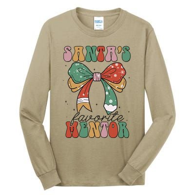 SantaS Favorite Mentor Coquette Bow Christmas Merry Xmas Tall Long Sleeve T-Shirt