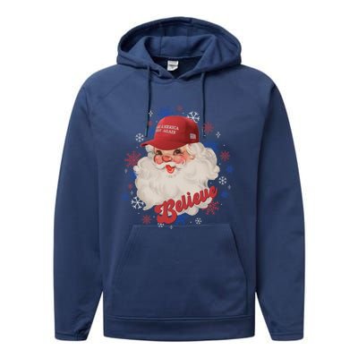 Santa Face Maga Trump Santa Hat Retro Make Christmas Great Gift Performance Fleece Hoodie