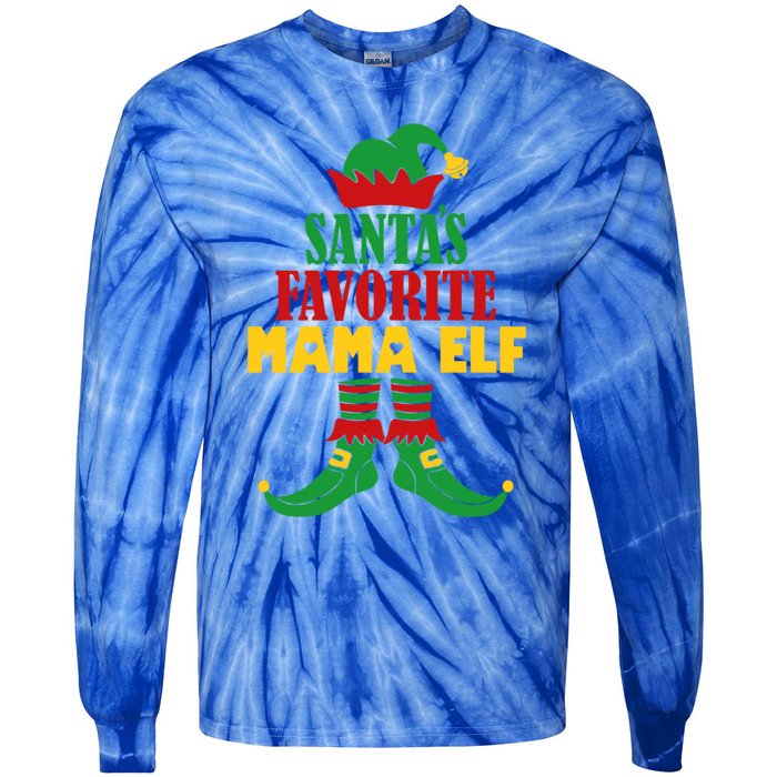 SantaS Favorite Mama Elf Christmas Matching Holiday Gift Tie-Dye Long Sleeve Shirt