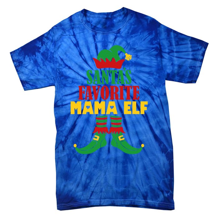 SantaS Favorite Mama Elf Christmas Matching Holiday Gift Tie-Dye T-Shirt