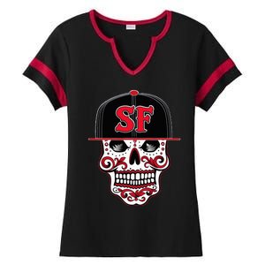 San Francisco Mexican Sugar Skull Design Bay Area Ladies Halftime Notch Neck Tee