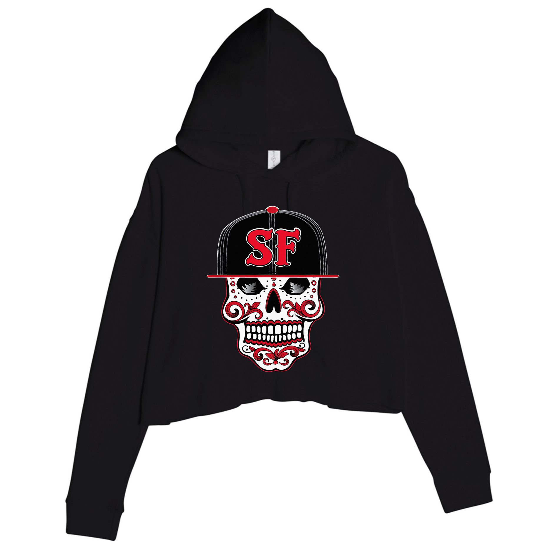 San Francisco Mexican Sugar Skull Design Bay Area Crop Fleece Hoodie