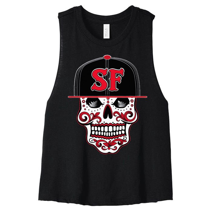 San Francisco Mexican Sugar Skull Design Bay Area Women's Racerback Cropped Tank