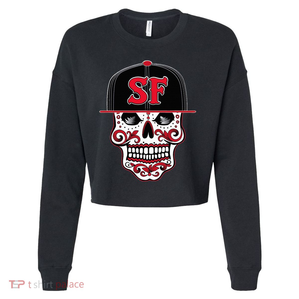 San Francisco Mexican Sugar Skull Design Bay Area Cropped Pullover Crew