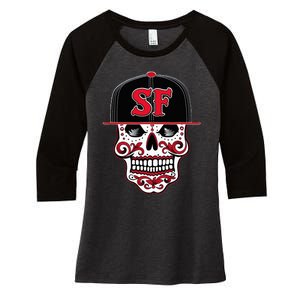 San Francisco Mexican Sugar Skull Design Bay Area Women's Tri-Blend 3/4-Sleeve Raglan Shirt