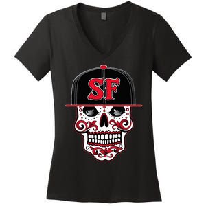 San Francisco Mexican Sugar Skull Design Bay Area Women's V-Neck T-Shirt