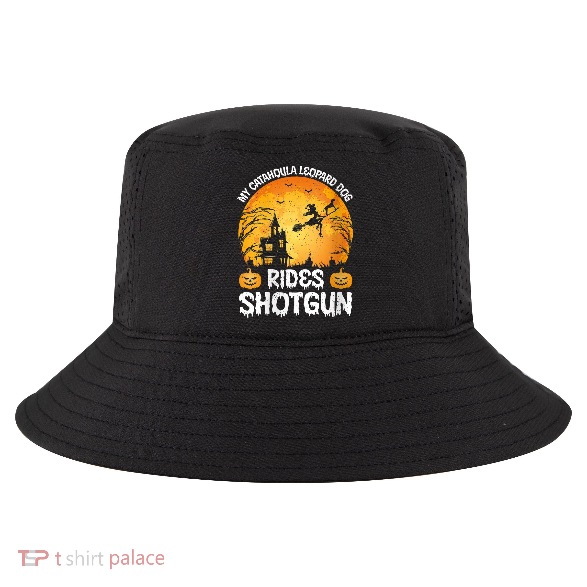 S Funny My Catahoula Leopard Dog Rides Shotgun Halloween Vneck Cool Comfort Performance Bucket Hat