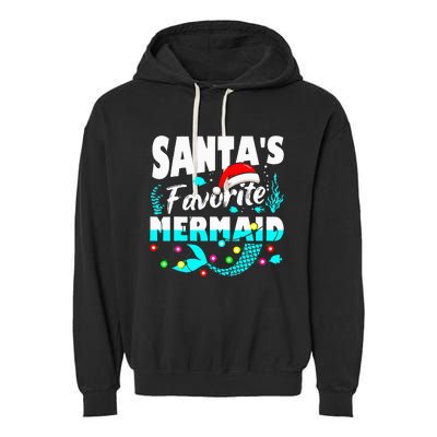 Santa's Favorite Mermaid Lover Christmas Xmas Funny Garment-Dyed Fleece Hoodie