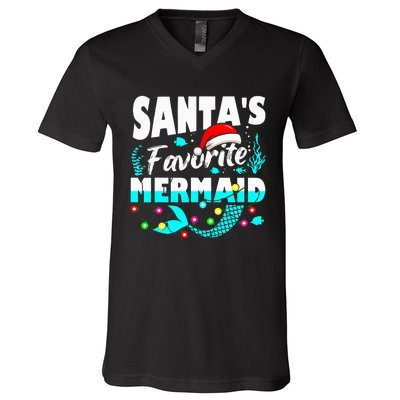 Santa's Favorite Mermaid Lover Christmas Xmas Funny V-Neck T-Shirt