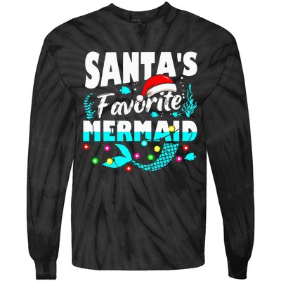 Santa's Favorite Mermaid Lover Christmas Xmas Funny Tie-Dye Long Sleeve Shirt