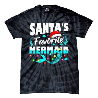 Santa's Favorite Mermaid Lover Christmas Xmas Funny Tie-Dye T-Shirt