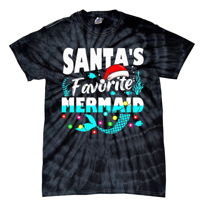 Santa's Favorite Mermaid Lover Christmas Xmas Funny Tie-Dye T-Shirt