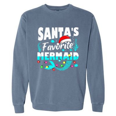 Santa's Favorite Mermaid Lover Christmas Xmas Funny Garment-Dyed Sweatshirt