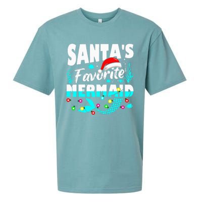 Santa's Favorite Mermaid Lover Christmas Xmas Funny Sueded Cloud Jersey T-Shirt