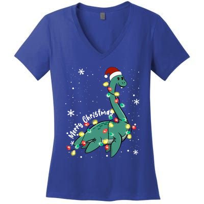 Snow Flakes Merry Christmas Plesiosaur Gift Women's V-Neck T-Shirt