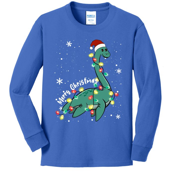 Snow Flakes Merry Christmas Plesiosaur Gift Kids Long Sleeve Shirt