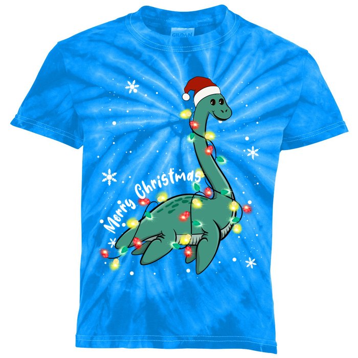 Snow Flakes Merry Christmas Plesiosaur Gift Kids Tie-Dye T-Shirt