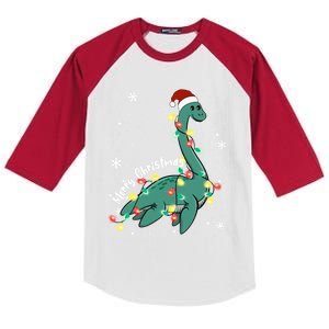 Snow Flakes Merry Christmas Plesiosaur Gift Kids Colorblock Raglan Jersey