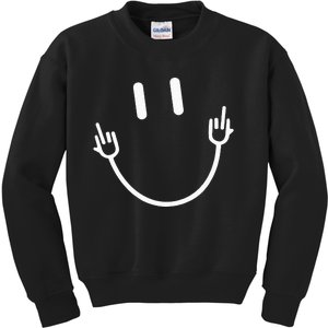 Smile Face Middle Finger Funny Sarcasm Meme Quote Kids Sweatshirt