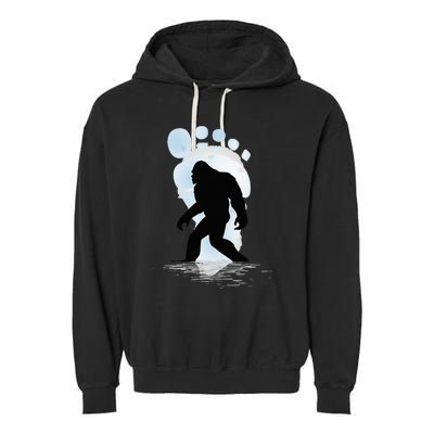 Sasquatch Footprint Moon Light Bigfoot Lovers Gifts Garment-Dyed Fleece Hoodie