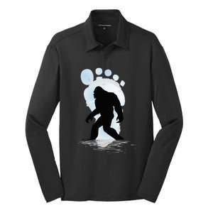 Sasquatch Footprint Moon Light Bigfoot Lovers Gifts Silk Touch Performance Long Sleeve Polo