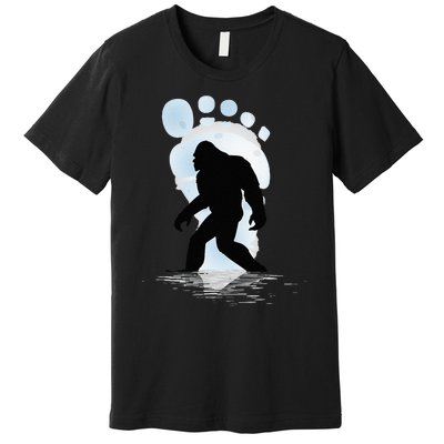 Sasquatch Footprint Moon Light Bigfoot Lovers Gifts Premium T-Shirt